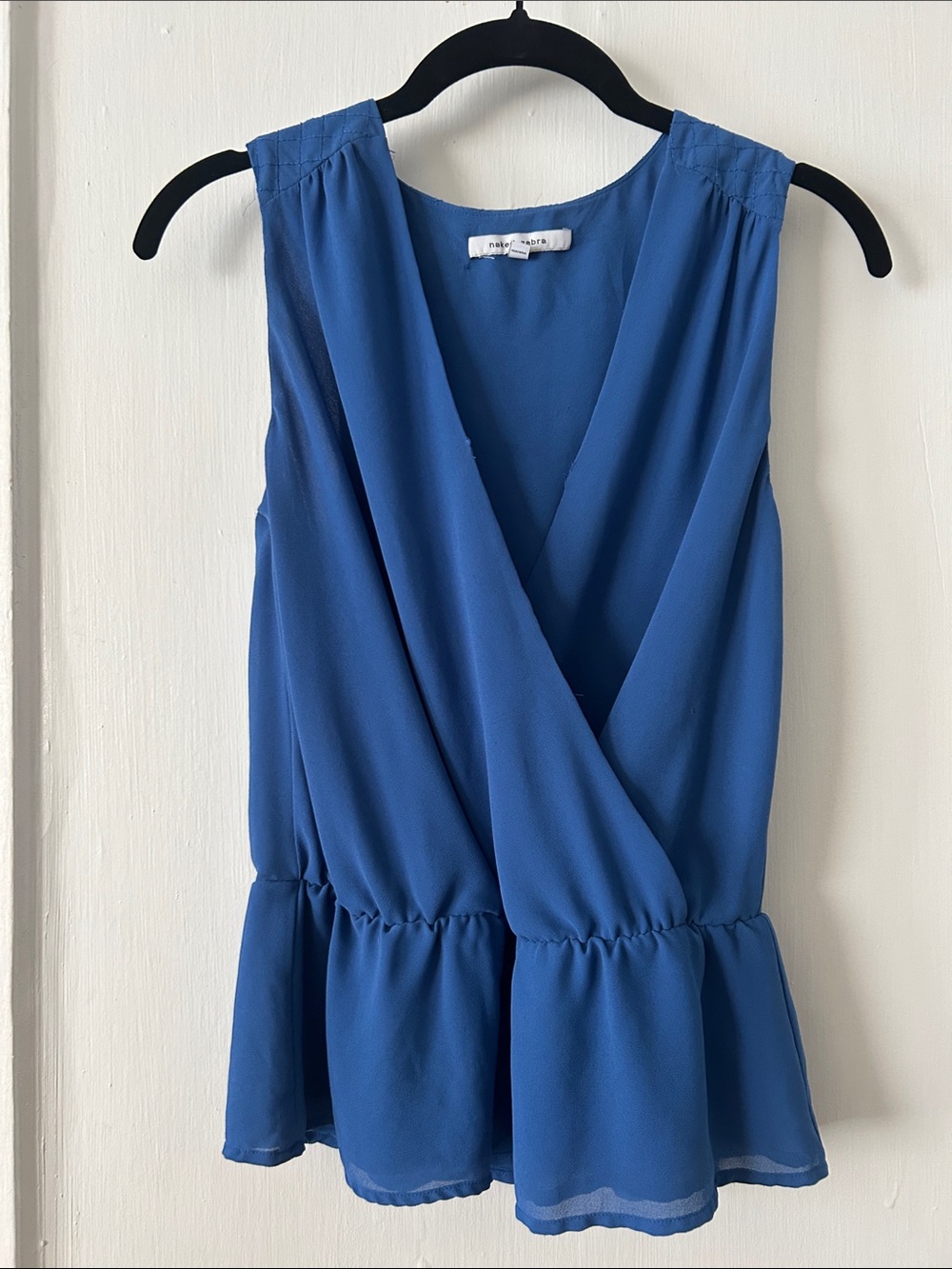 Naked Zebra Royal Blue Sleeveless Surplice Peplum Top